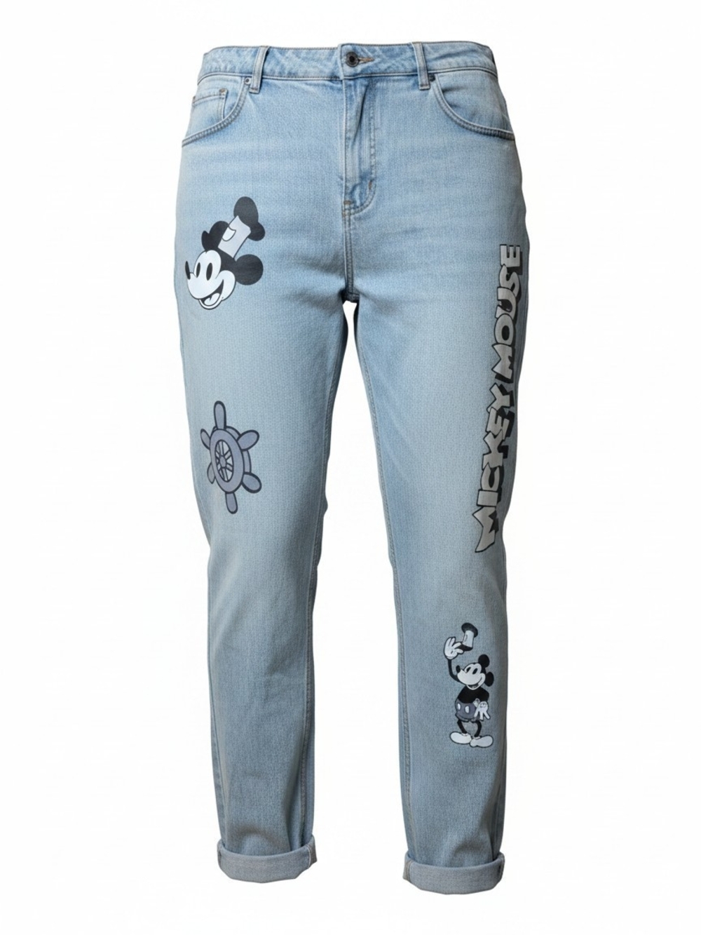DISNEY | Mickey Mouse Steamboat Willie Light Wash Denim Graphics Jeans Plus | 20